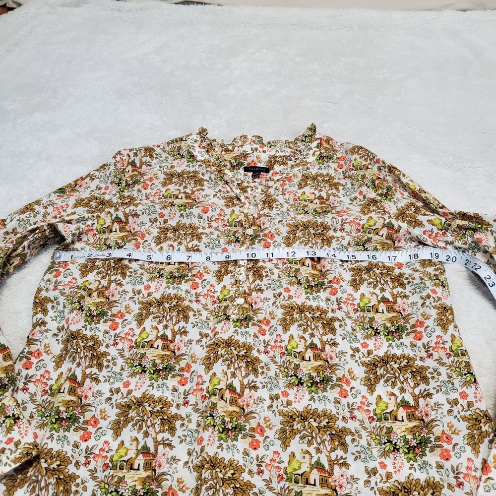 Talbots Cream Tuscan Long Sleeve Blouse Top Medium Classic Office Artsy Eclectic - Picture 7 of 9
